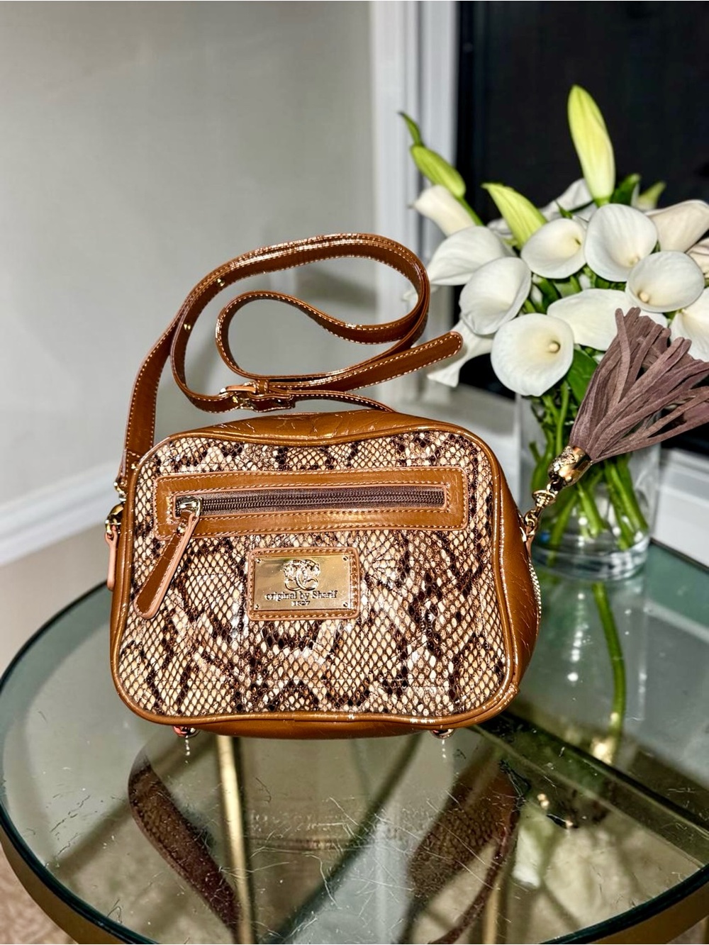Original by Sharif 1827 Vintage Y2K Snakeskin Camera Leather Crossbody (EUC)